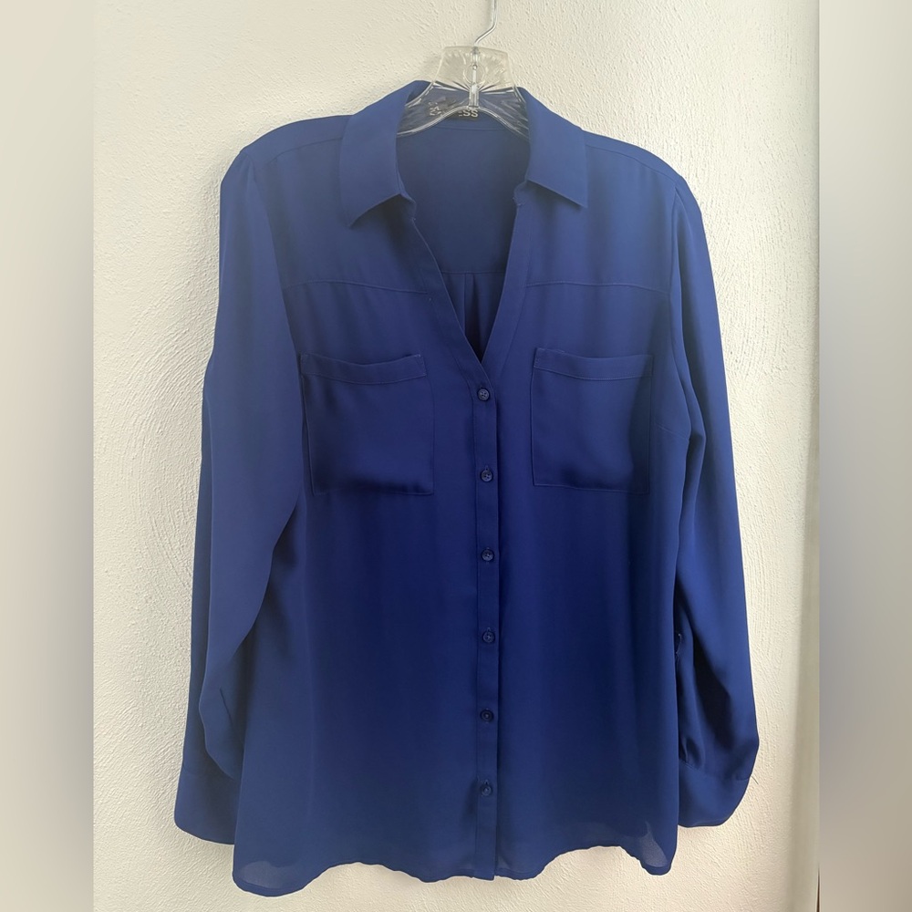 Express Women's Deep Blue Button-Down Blouse